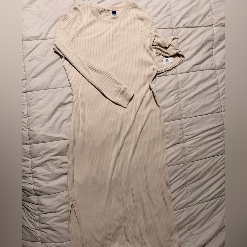 Old Navy Ribbed Crewneck Midi Dress - Light Beige